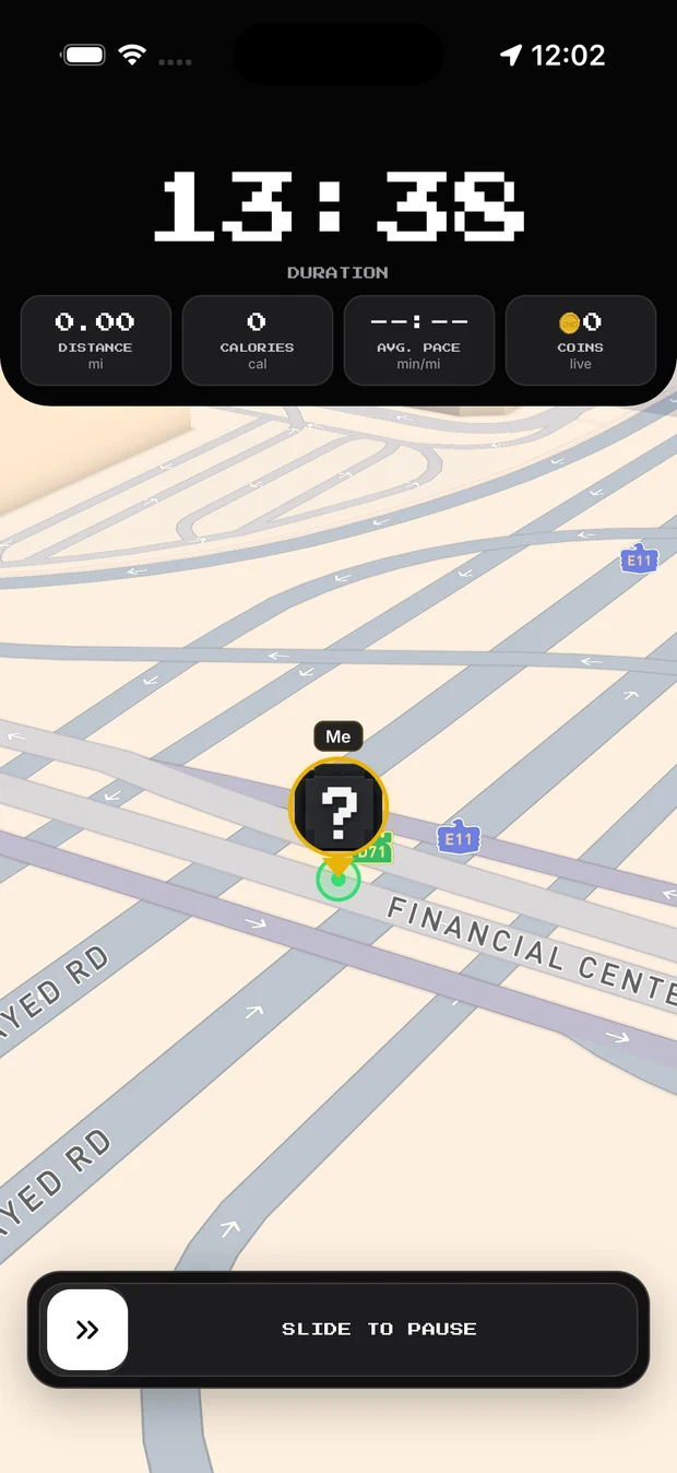 A ride being tracked on the map with slide to pause