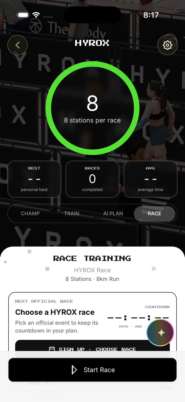 A HYROX race with eight stations and the training plan