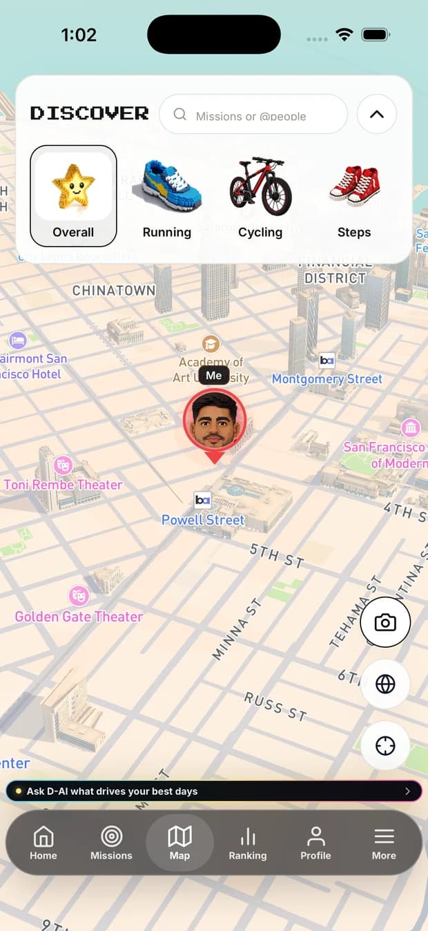 The discovery map with nearby players and routes