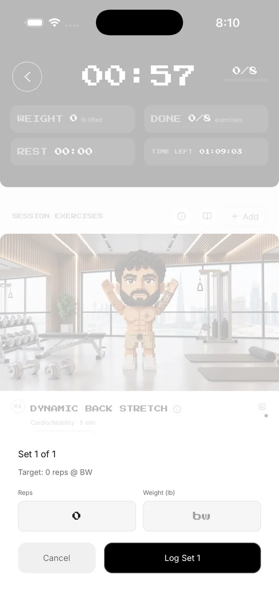 Log set — reps and weight