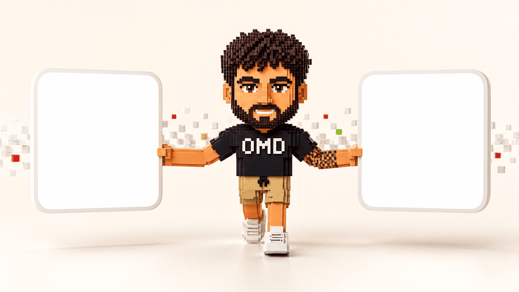Leone, the One More Day voxel avatar, carrying two AI connection panels