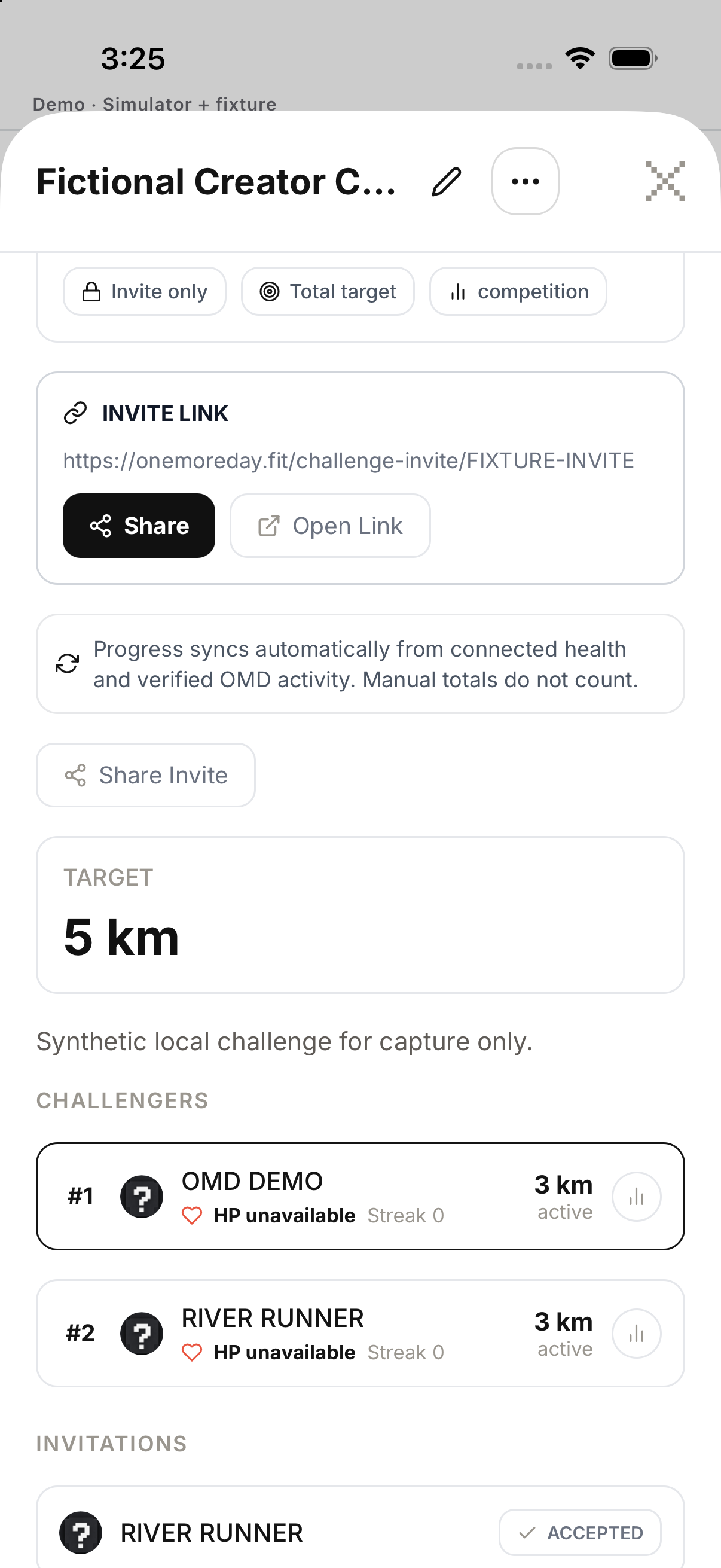 Invite controls; English UI.