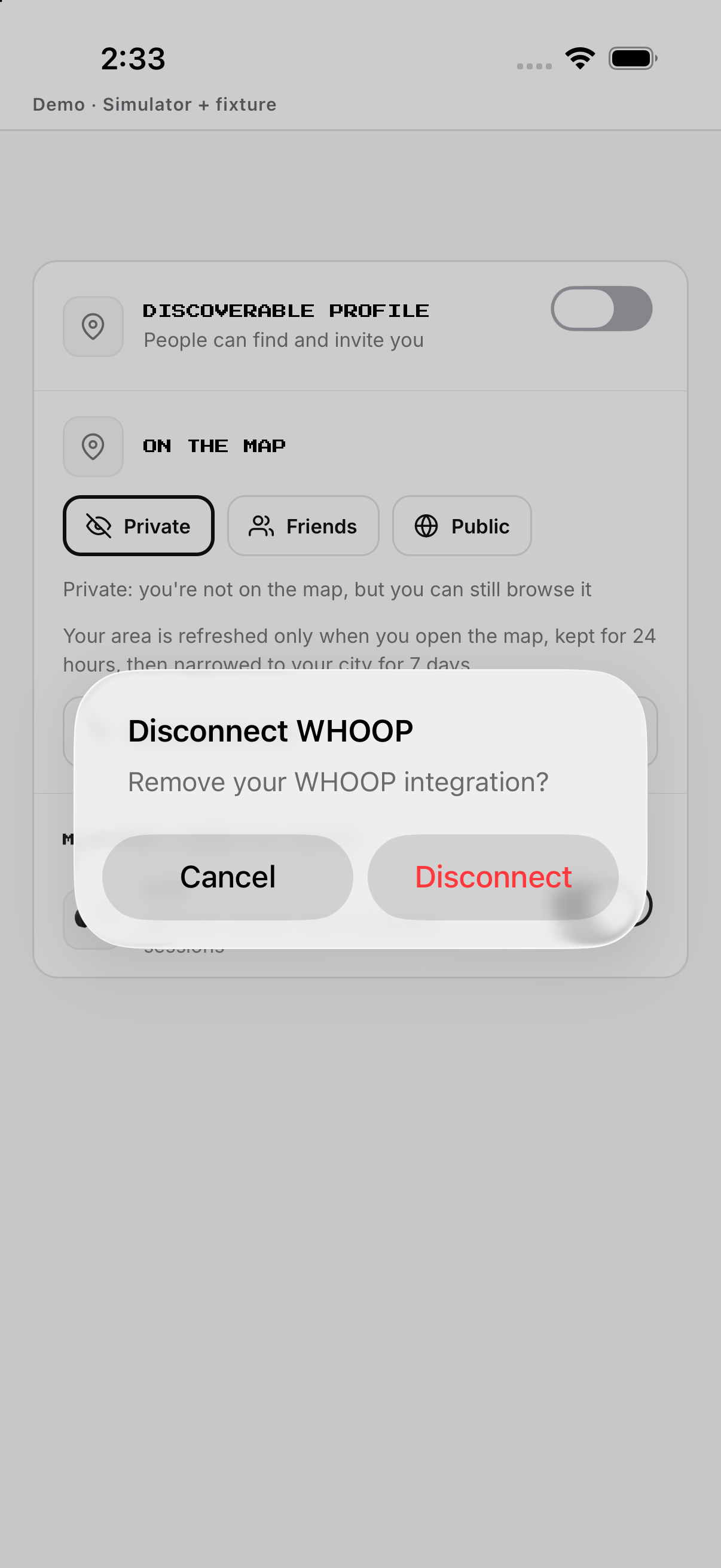 WHOOP disconnect; English UI.