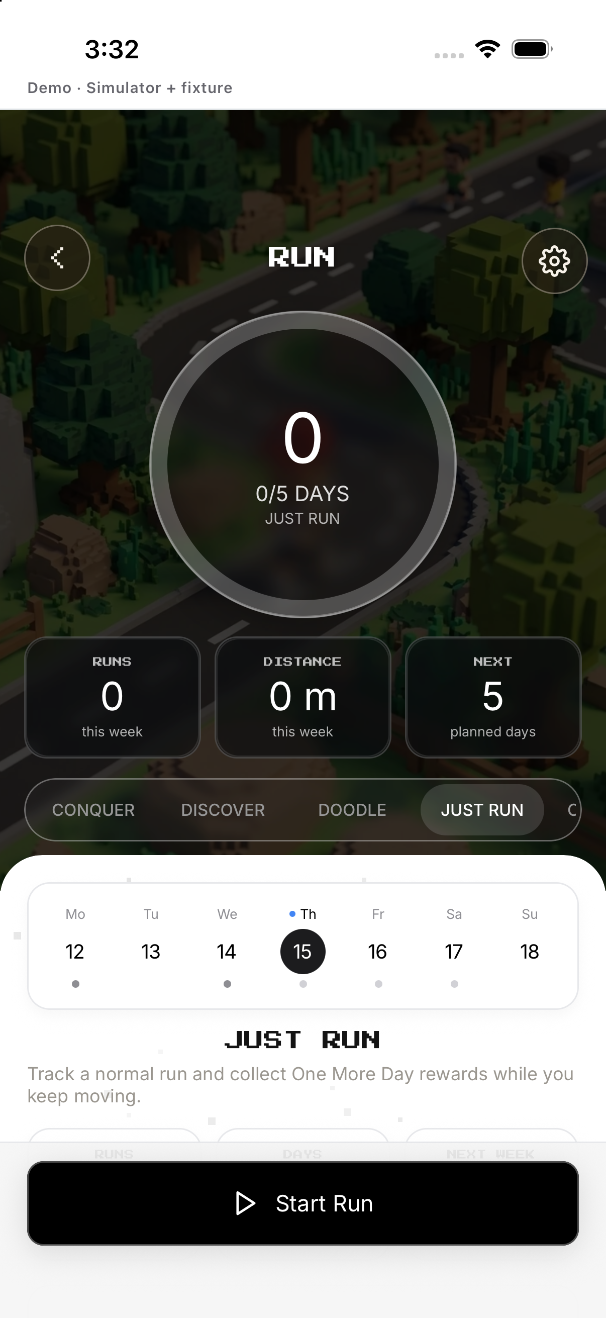 Just Run mode selection; English UI.