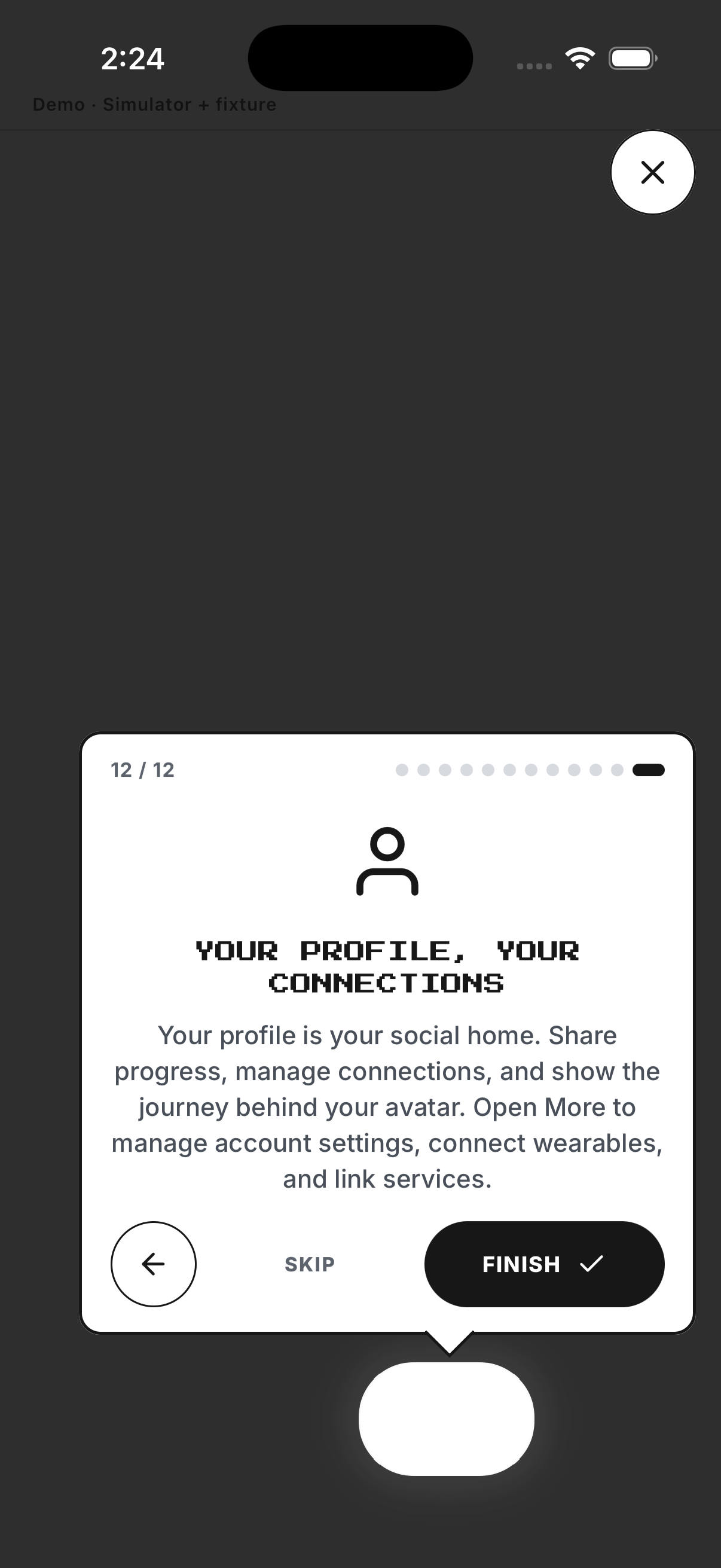 Profile tour step; English UI.