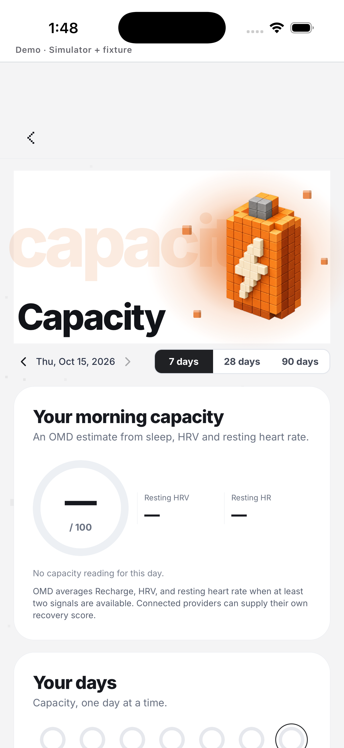 Capacity with no history; English UI.
