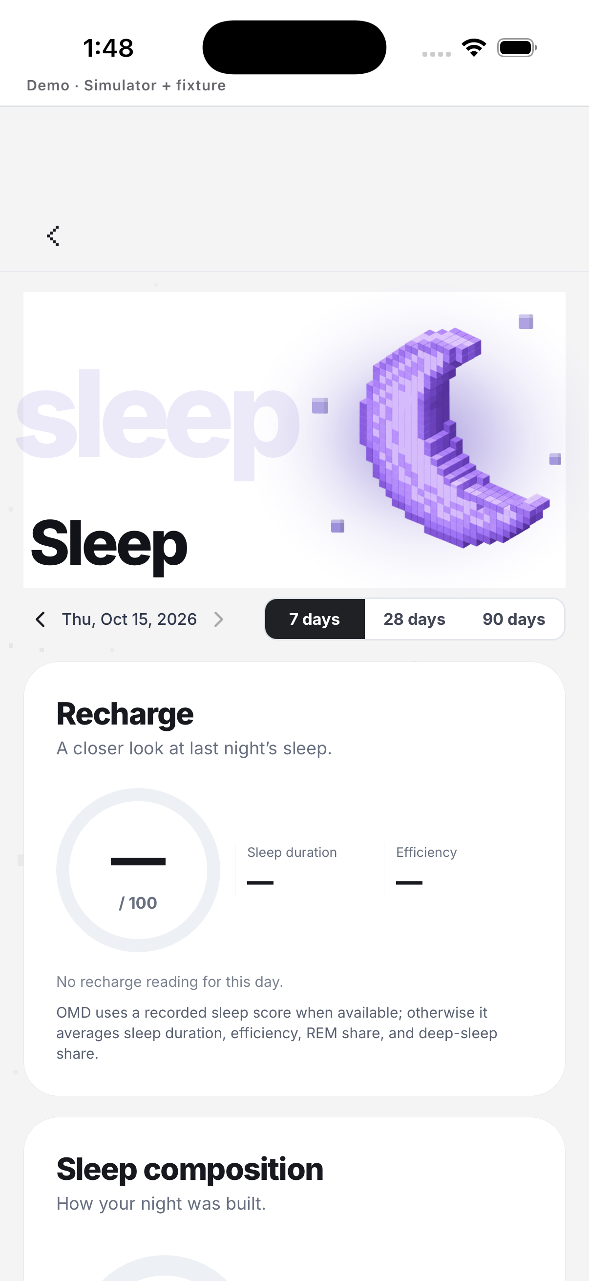 Recharge with no history; English UI.