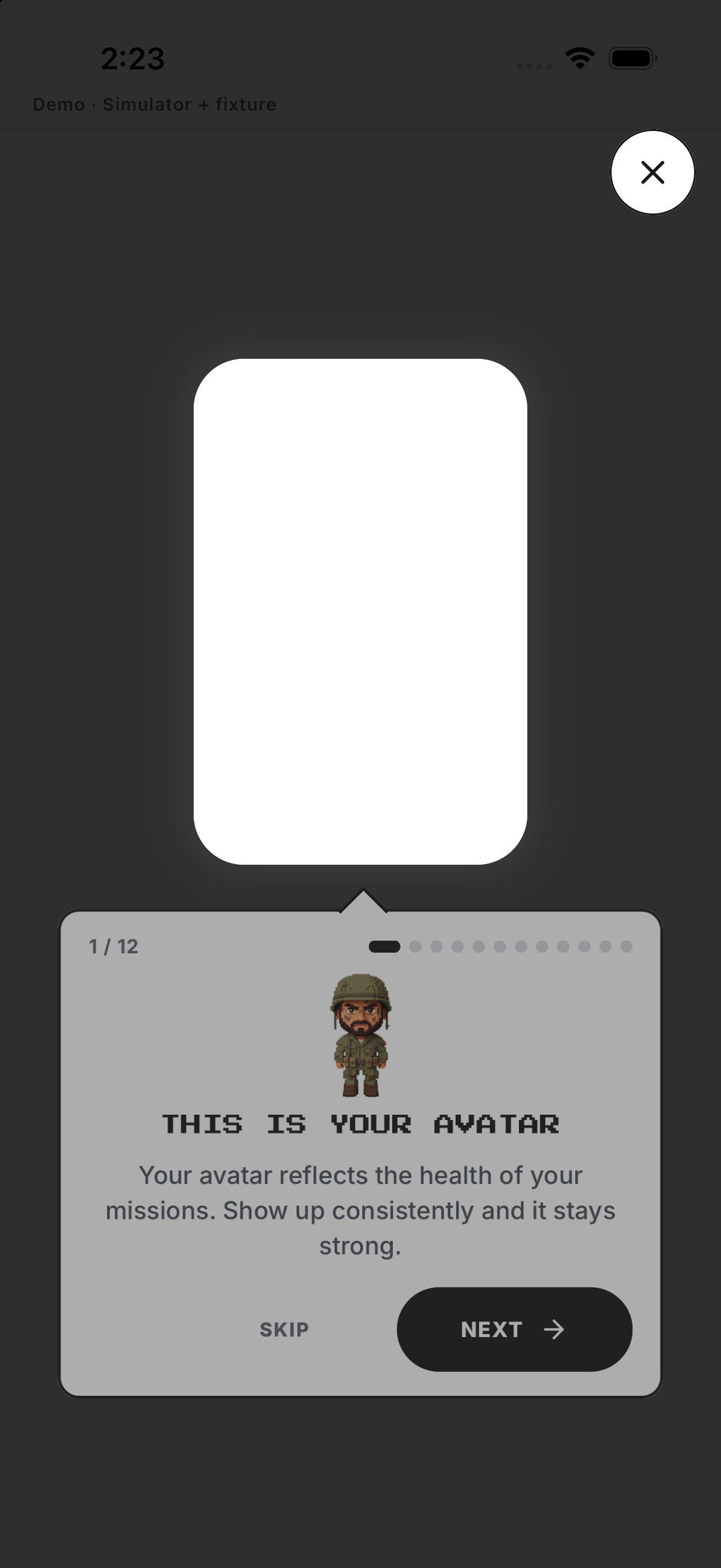 First tour overlay; English UI.