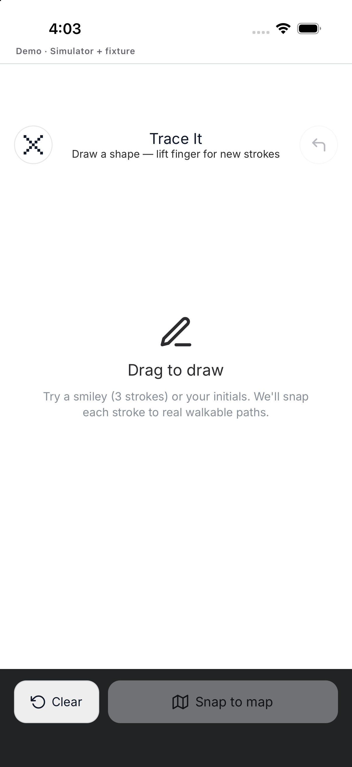 Trace It drawing/ready state; English UI.