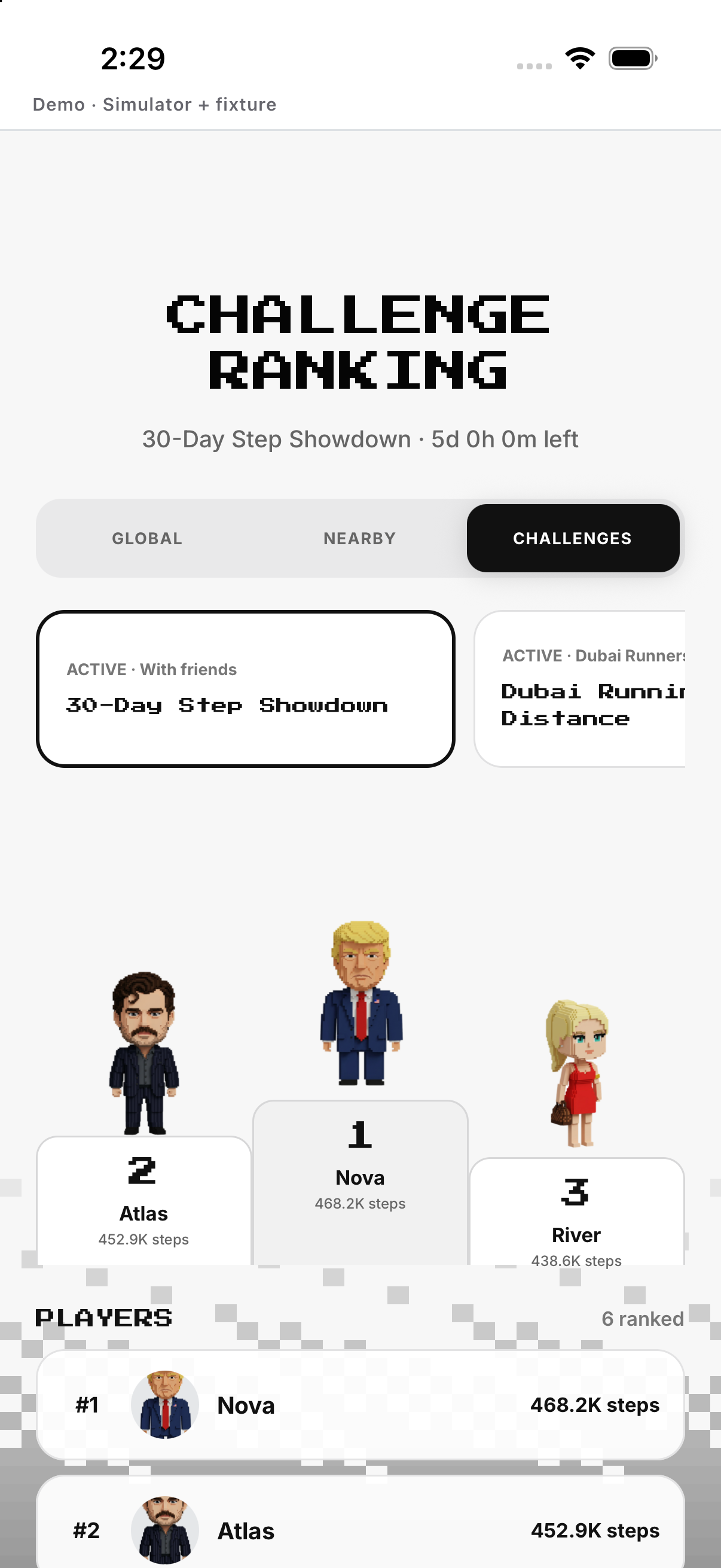Challenge selector; English UI.