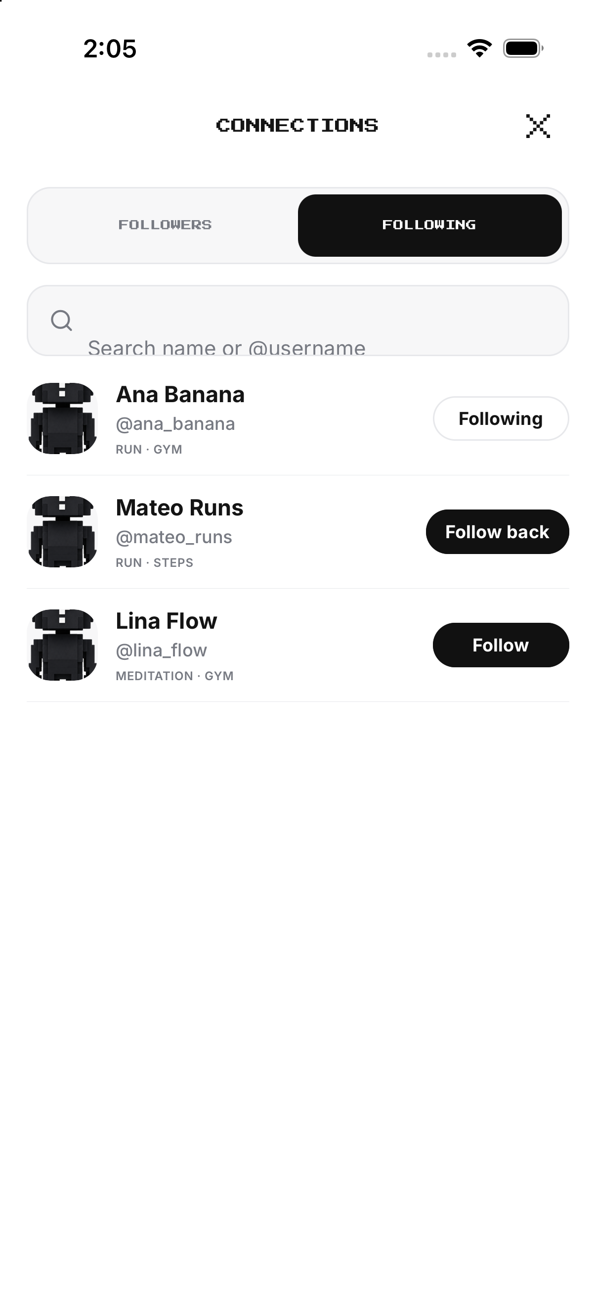 Following list.
