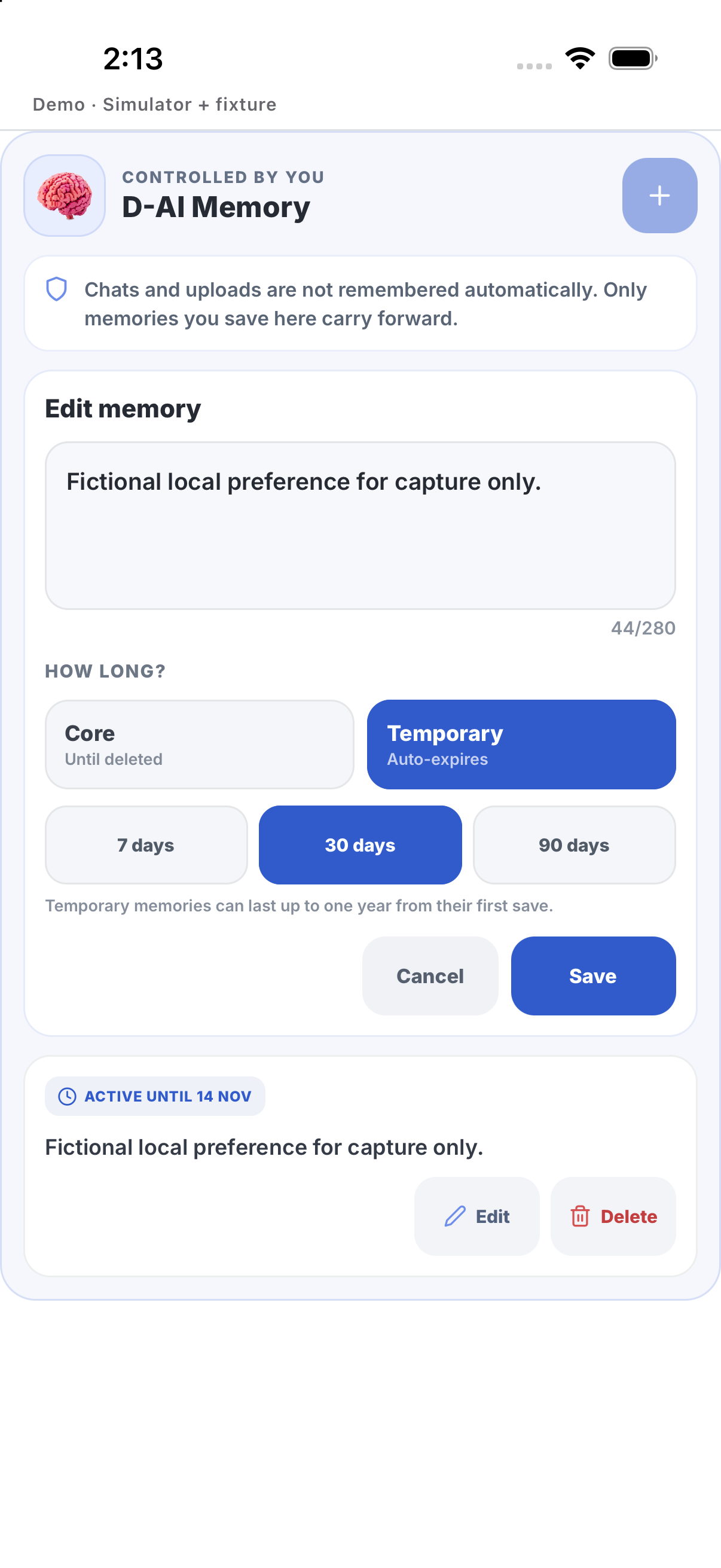 Memory expiry; English UI.
