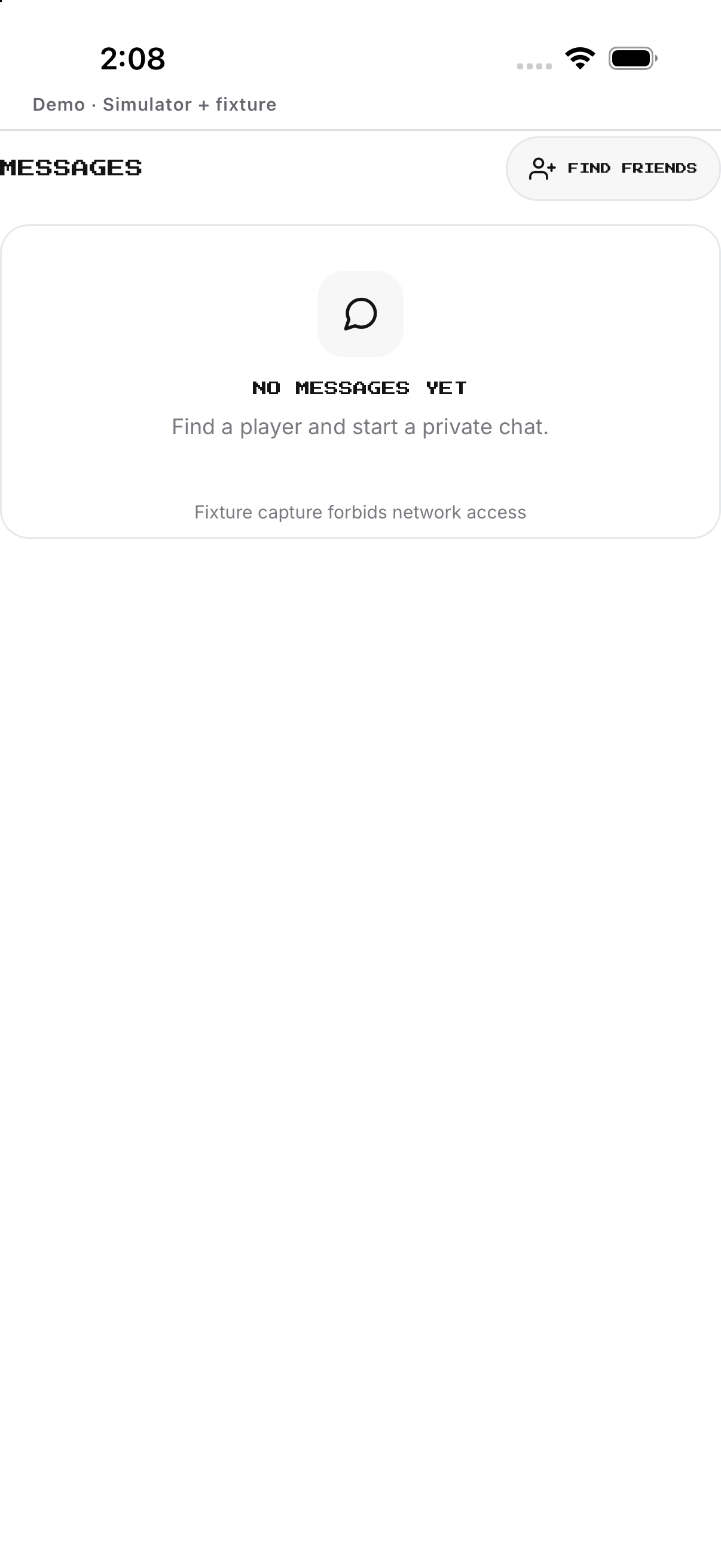 Messages · Empty inbox and Find Friends