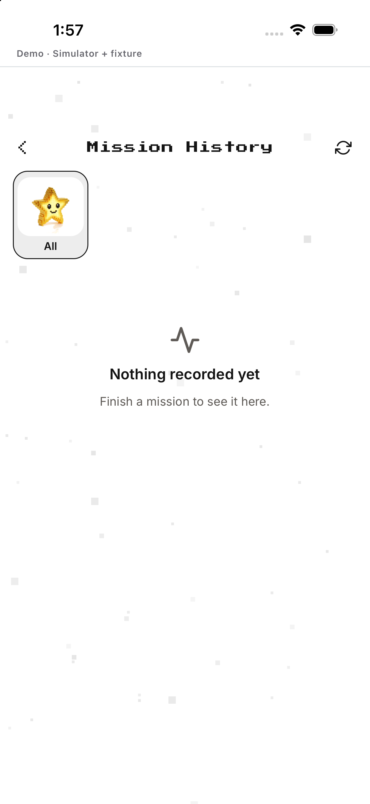 Empty Mission History; English UI.