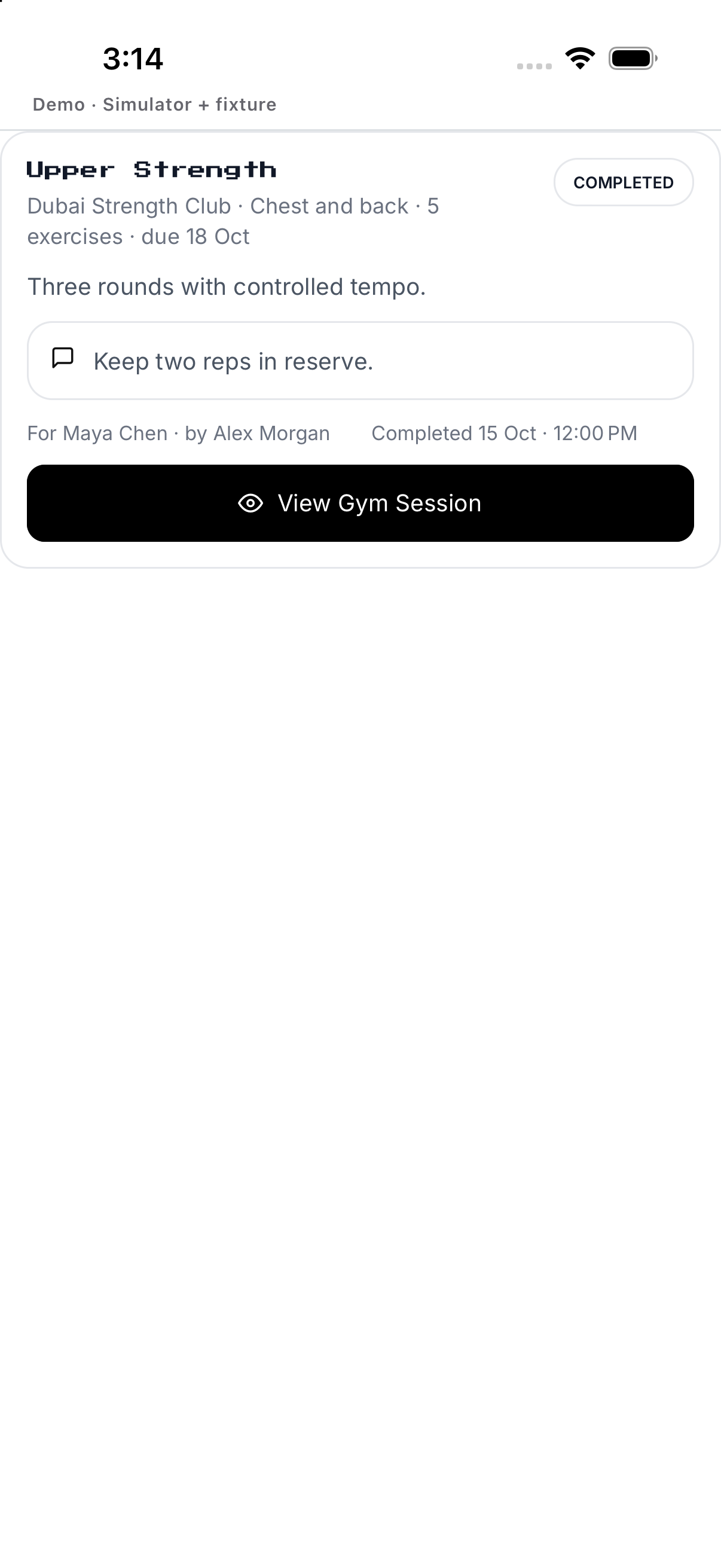 Completed workout assignment