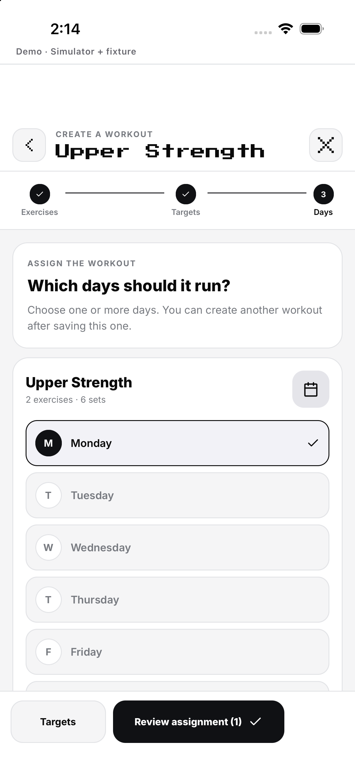 Assign workout days (Build 200 English capture)