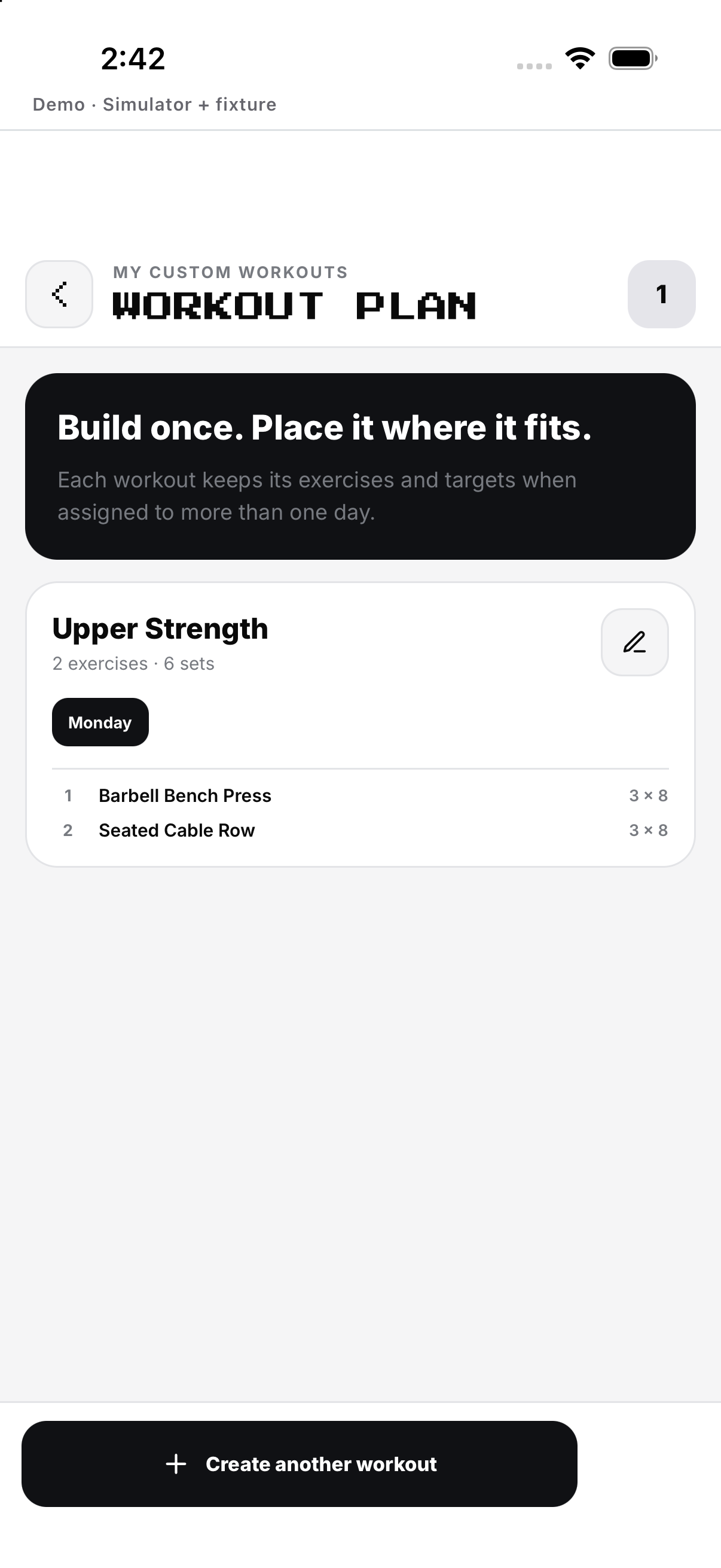 New workout overview (Build 200 English capture)