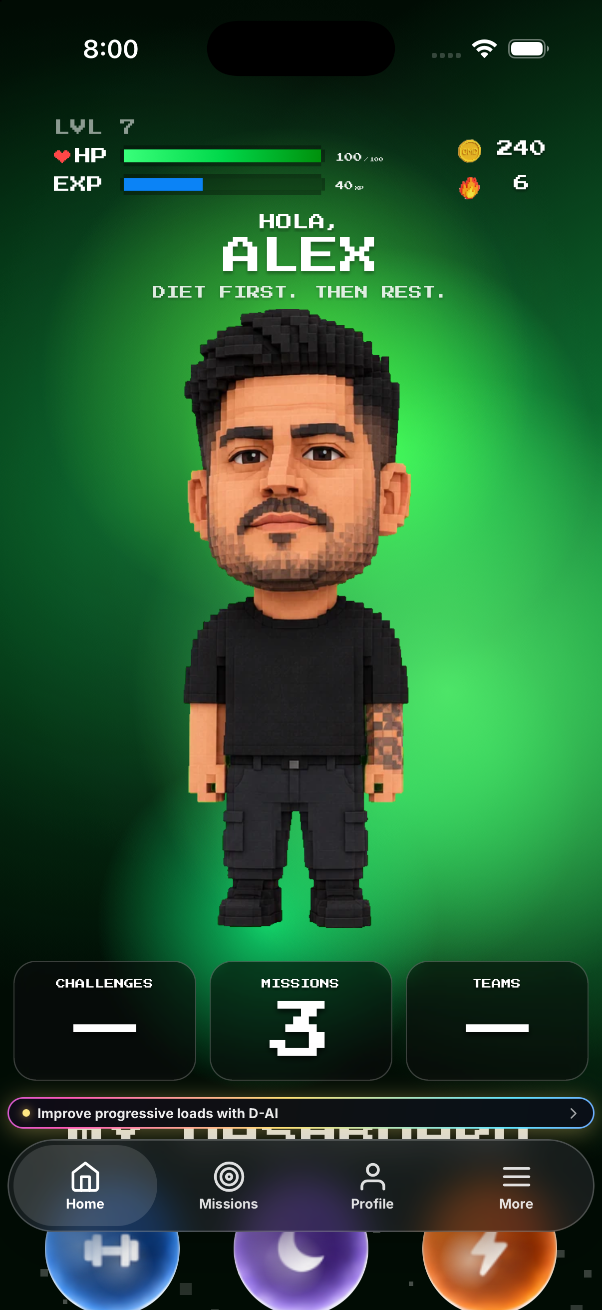 Home avatar and live status.