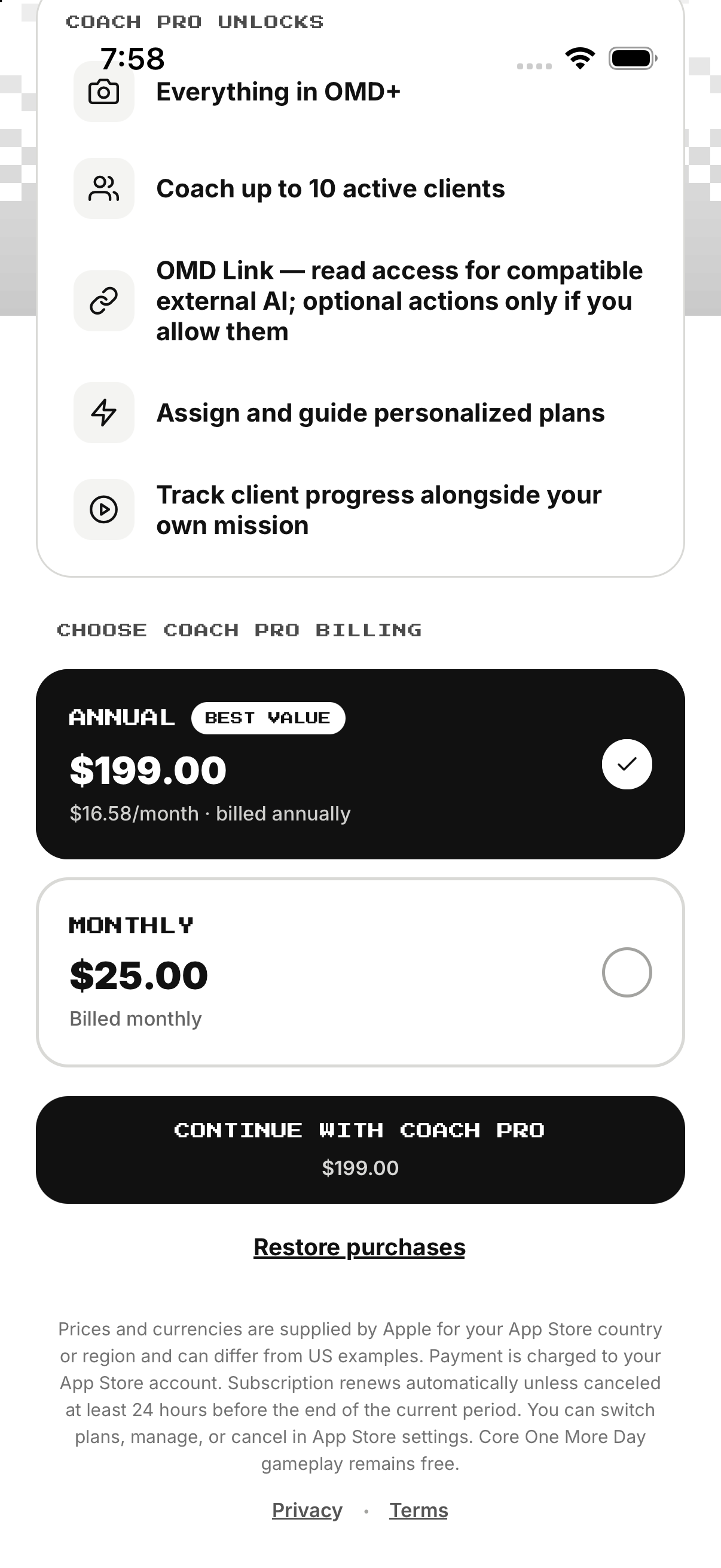 Coach Pro · Annual and Monthly
