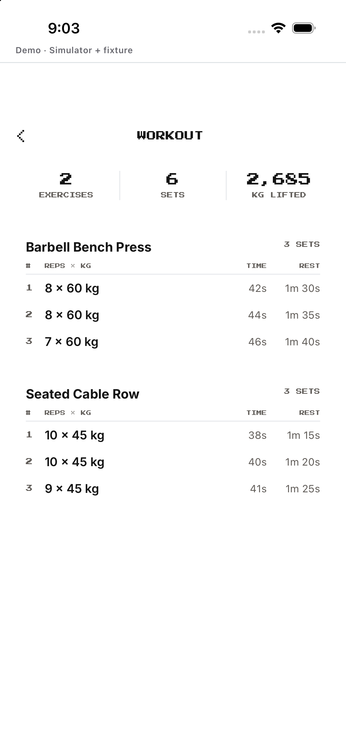 Workout history