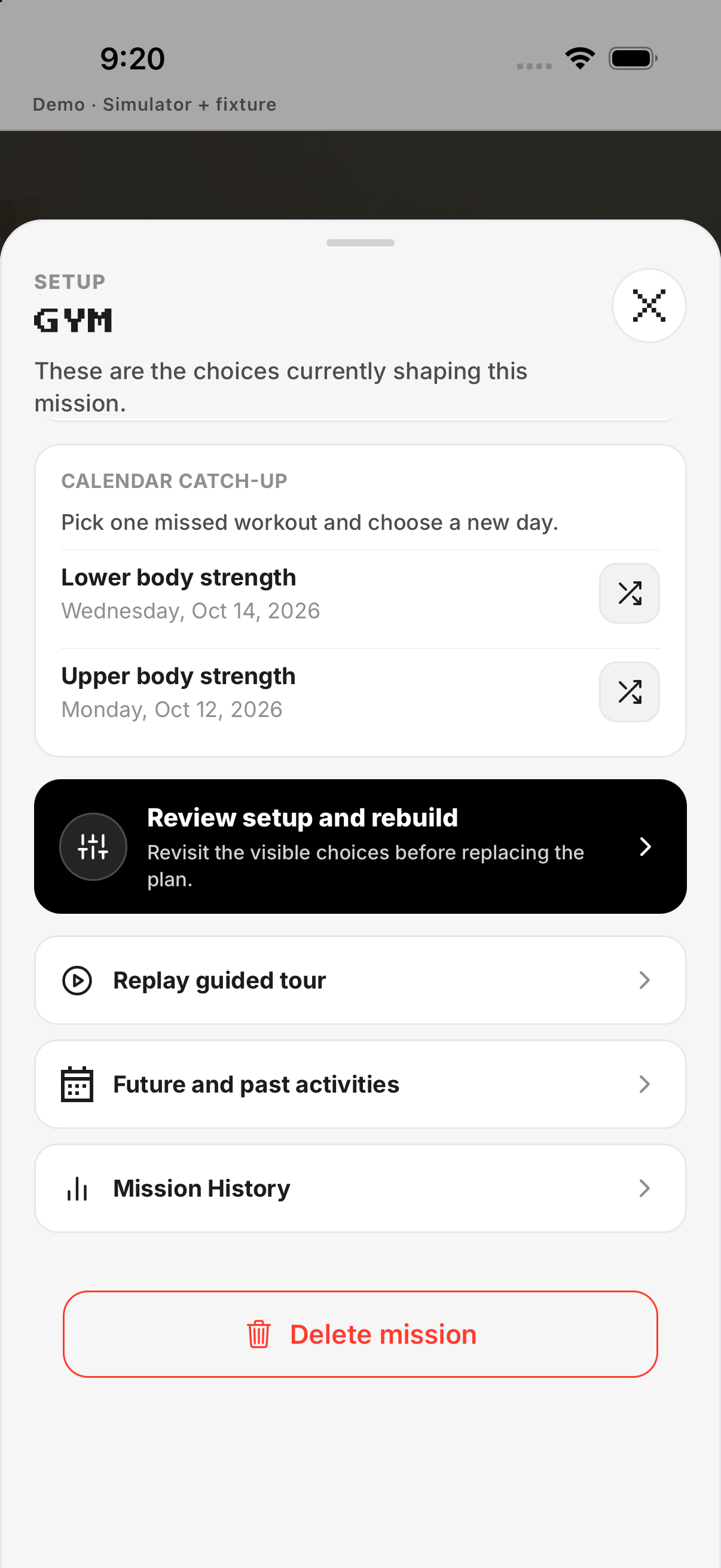 Setup · Review and rebuild the plan