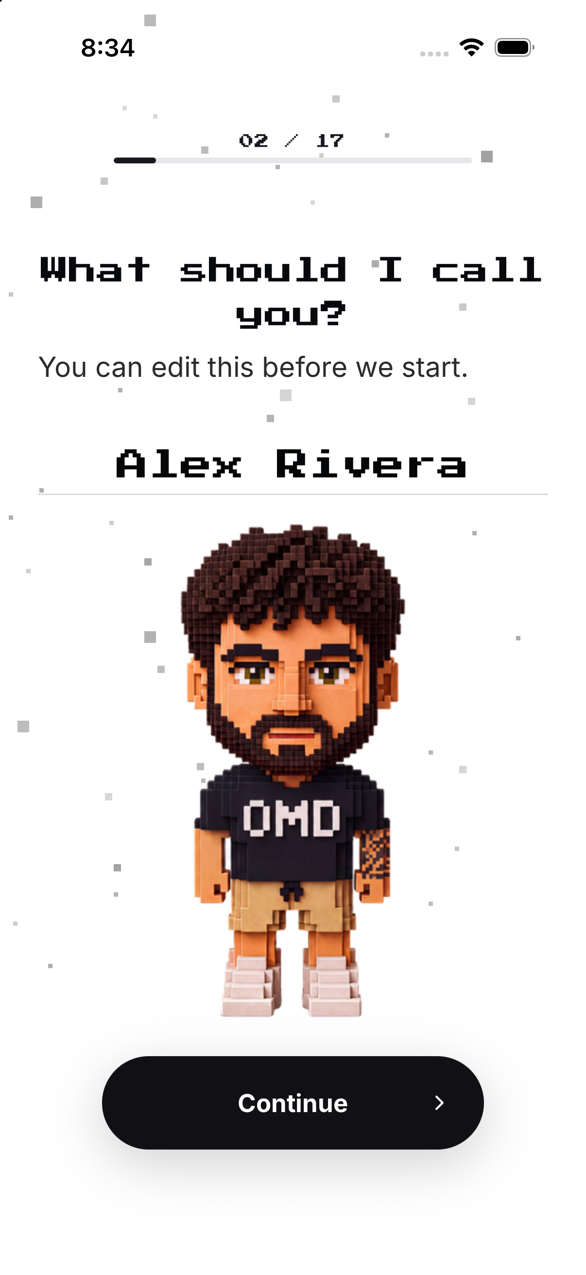 Name step; English UI.