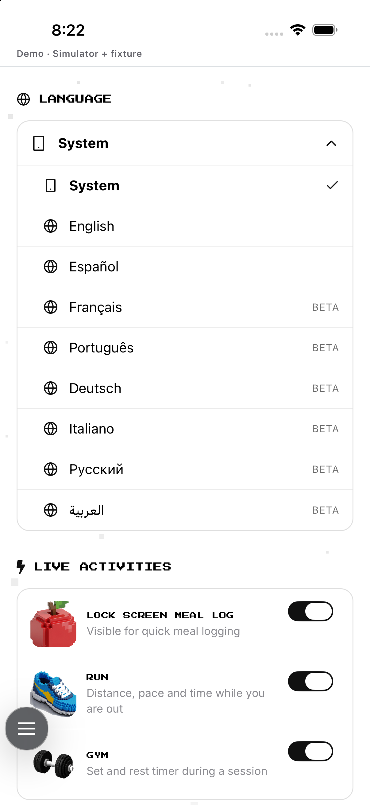 Language menu.